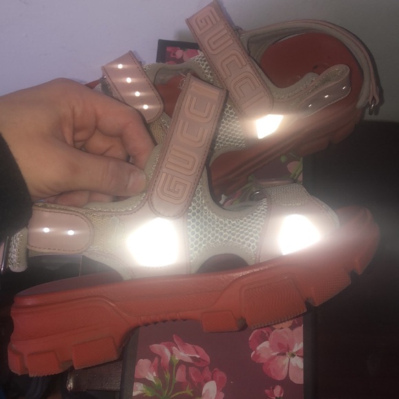 Gucci red and grey leather open toe shoes (with box) - Picture 5 of 8